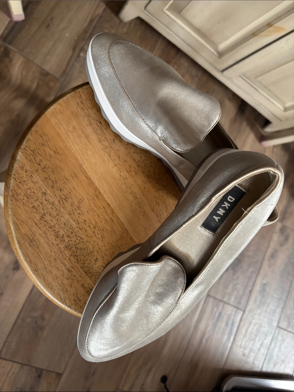 DKNY Metallic Taupe Slip-On Loafers with White Sole